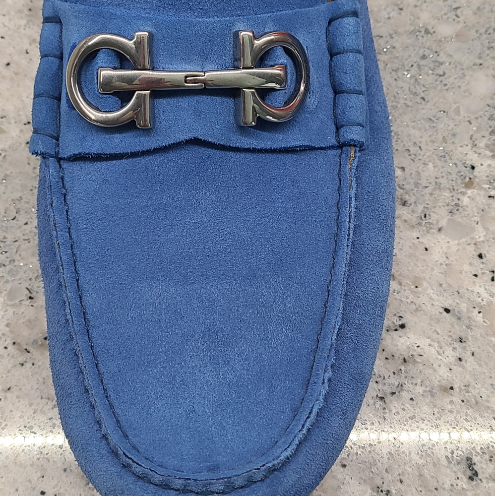 Ferragamo Grazioso Men's Loafer - Indigo Blue Suede - Picture 11 of 14